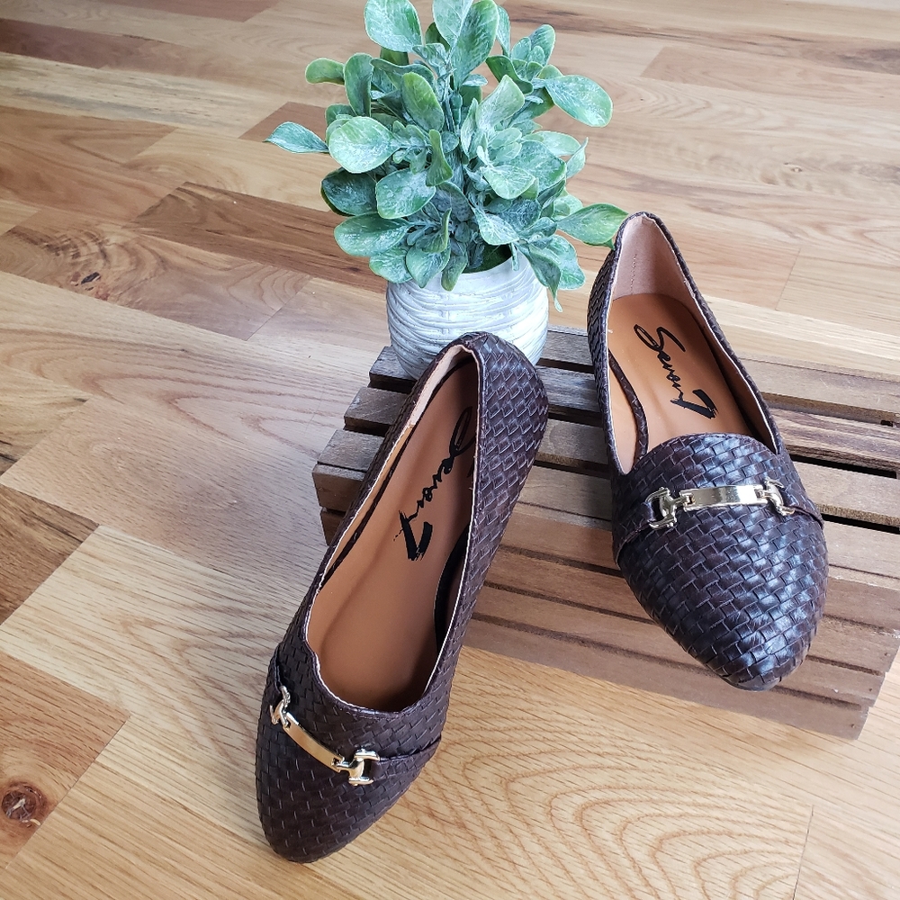 Seven7 Woven Faux Leather Horsebit Loafers Brown Comfort Flats NWOT Size 8